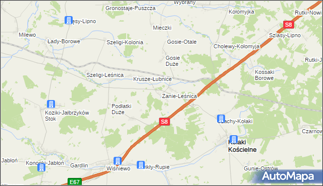 mapa Zanie-Leśnica, Zanie-Leśnica na mapie Targeo