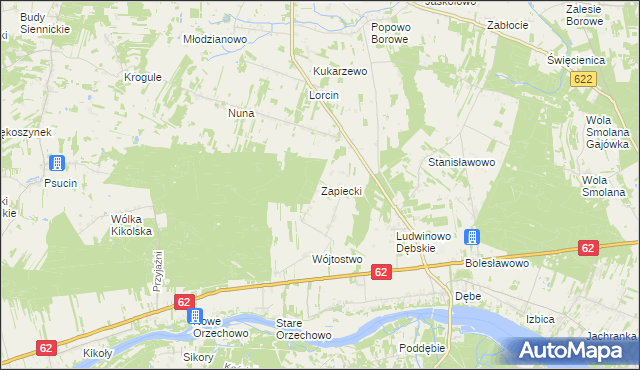 mapa Zapiecki gmina Pomiechówek, Zapiecki gmina Pomiechówek na mapie Targeo