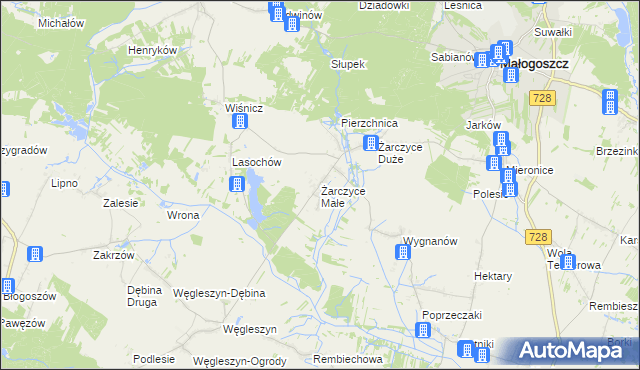 mapa Żarczyce Małe, Żarczyce Małe na mapie Targeo