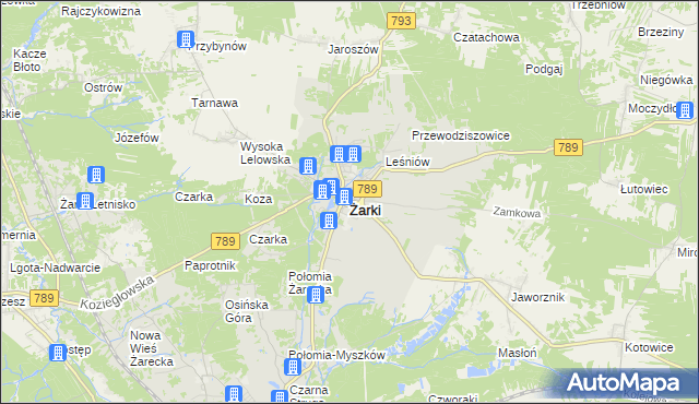 mapa Żarki powiat myszkowski, Żarki powiat myszkowski na mapie Targeo