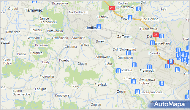 mapa Żarnowiec gmina Jedlicze, Żarnowiec gmina Jedlicze na mapie Targeo