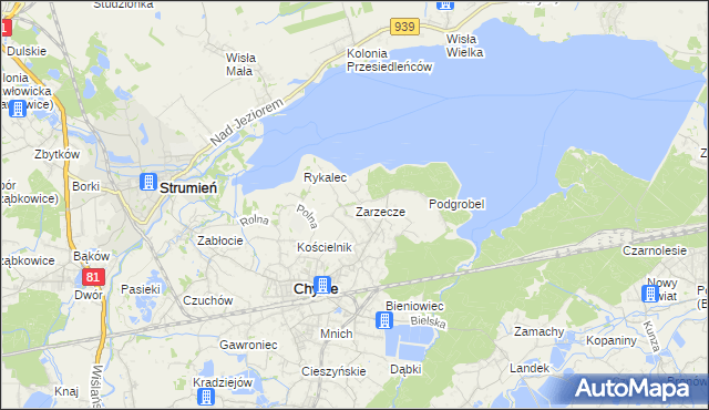 mapa Zarzecze gmina Chybie, Zarzecze gmina Chybie na mapie Targeo