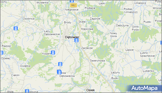 mapa Zarzecze gmina Dębowiec, Zarzecze gmina Dębowiec na mapie Targeo