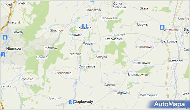 mapa Zarzyca, Zarzyca na mapie Targeo