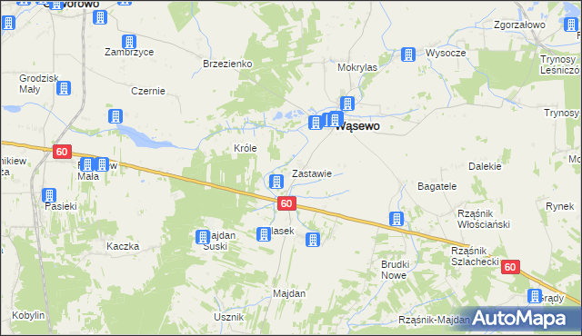 mapa Zastawie gmina Wąsewo, Zastawie gmina Wąsewo na mapie Targeo