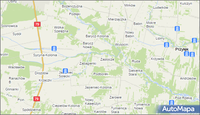 mapa Zastocze gmina Zwoleń, Zastocze gmina Zwoleń na mapie Targeo