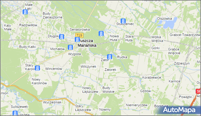 mapa Zator gmina Puszcza Mariańska, Zator gmina Puszcza Mariańska na mapie Targeo