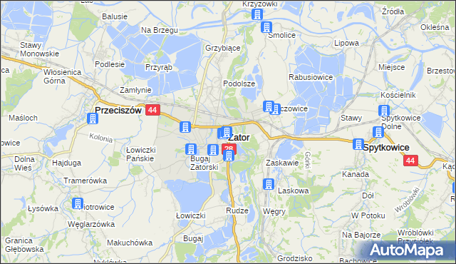 mapa Zator powiat oświęcimski, Zator powiat oświęcimski na mapie Targeo