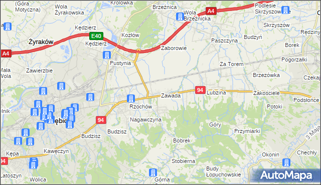 mapa Zawada gmina Dębica, Zawada gmina Dębica na mapie Targeo