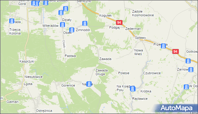 mapa Zawada gmina Olkusz, Zawada gmina Olkusz na mapie Targeo