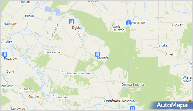 mapa Zawada gmina Ostrówek, Zawada gmina Ostrówek na mapie Targeo