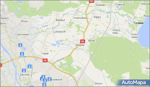 mapa Zawada gmina Turawa, Zawada gmina Turawa na mapie Targeo