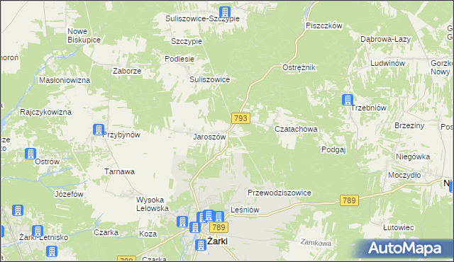 mapa Zawada gmina Żarki, Zawada gmina Żarki na mapie Targeo