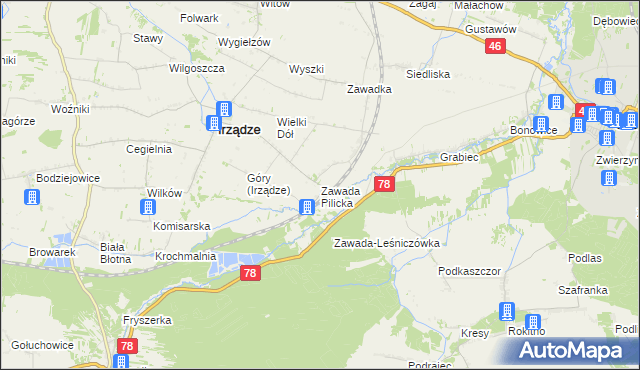 mapa Zawada Pilicka, Zawada Pilicka na mapie Targeo