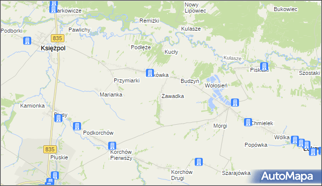 mapa Zawadka gmina Księżpol, Zawadka gmina Księżpol na mapie Targeo