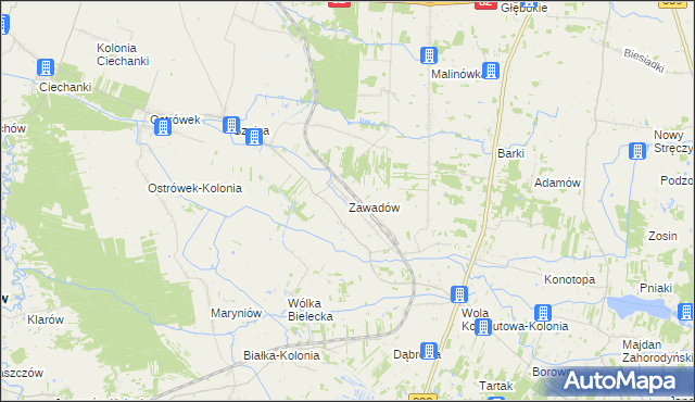 mapa Zawadów gmina Puchaczów, Zawadów gmina Puchaczów na mapie Targeo