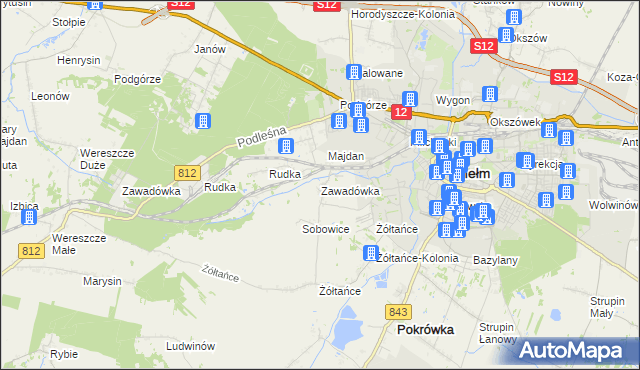 mapa Zawadówka gmina Chełm, Zawadówka gmina Chełm na mapie Targeo