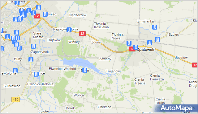 mapa Zawady gmina Opatówek, Zawady gmina Opatówek na mapie Targeo