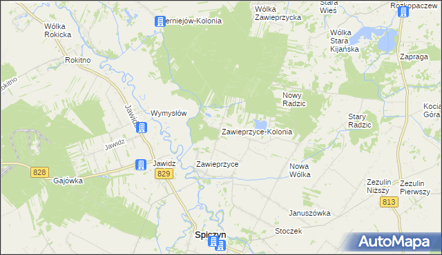 mapa Zawieprzyce-Kolonia, Zawieprzyce-Kolonia na mapie Targeo