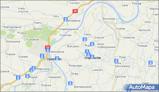 mapa Zawierzbie gmina Gręboszów, Zawierzbie gmina Gręboszów na mapie Targeo