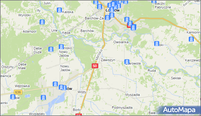 mapa Zawiszyn gmina Jadów, Zawiszyn gmina Jadów na mapie Targeo