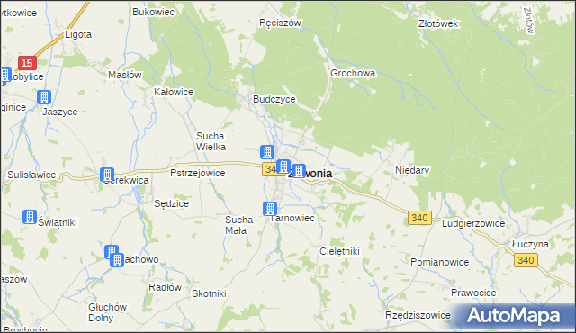 mapa Zawonia powiat trzebnicki, Zawonia powiat trzebnicki na mapie Targeo