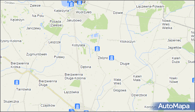 mapa Zbójno gmina Kłodawa, Zbójno gmina Kłodawa na mapie Targeo