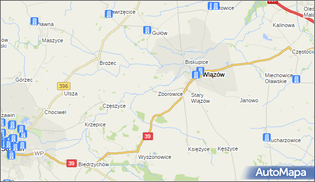 mapa Zborowice gmina Wiązów, Zborowice gmina Wiązów na mapie Targeo