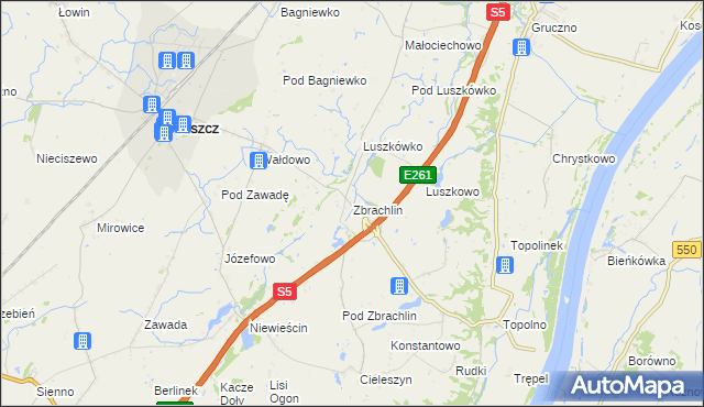 mapa Zbrachlin gmina Pruszcz, Zbrachlin gmina Pruszcz na mapie Targeo