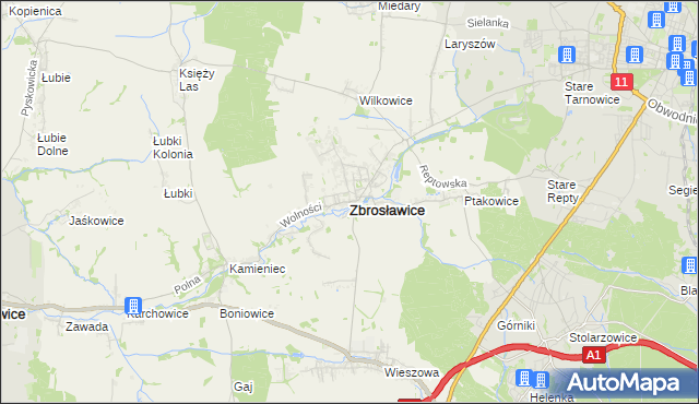 mapa Zbrosławice, Zbrosławice na mapie Targeo