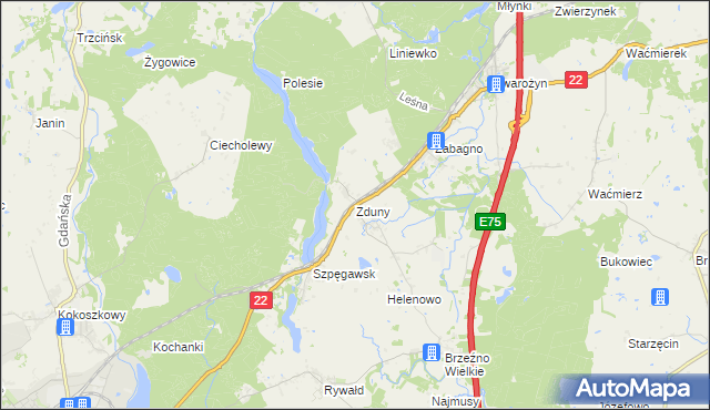 mapa Zduny gmina Starogard Gdański, Zduny gmina Starogard Gdański na mapie Targeo