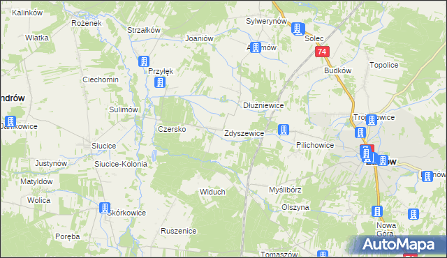 mapa Zdyszewice, Zdyszewice na mapie Targeo