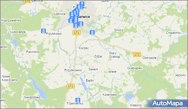 mapa Żdżar gmina Barwice, Żdżar gmina Barwice na mapie Targeo