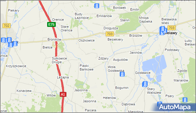 mapa Żdżary gmina Bielawy, Żdżary gmina Bielawy na mapie Targeo