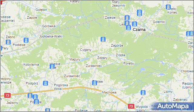 mapa Żdżary gmina Czarna, Żdżary gmina Czarna na mapie Targeo