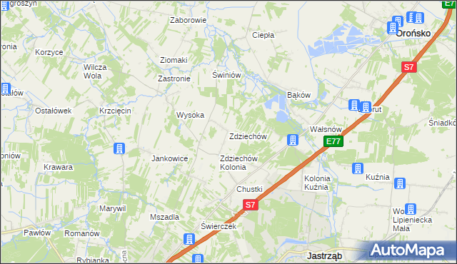 mapa Zdziechów gmina Szydłowiec, Zdziechów gmina Szydłowiec na mapie Targeo