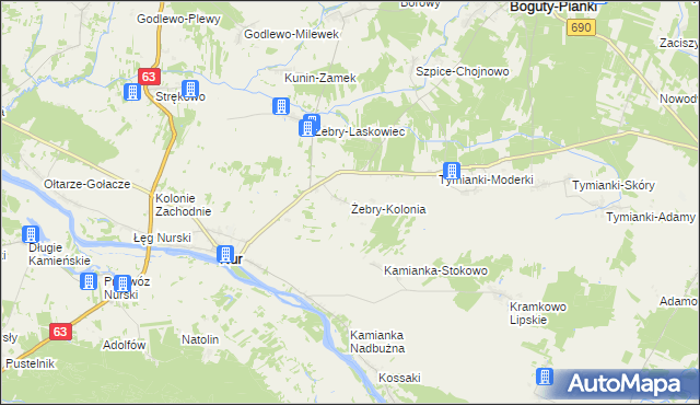 mapa Żebry-Kolonia gmina Nur, Żebry-Kolonia gmina Nur na mapie Targeo