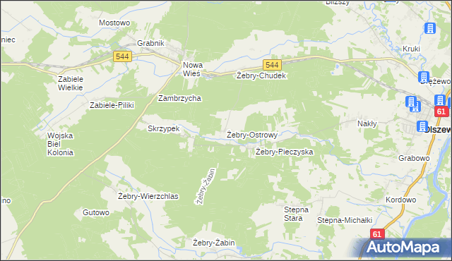 mapa Żebry-Ostrowy, Żebry-Ostrowy na mapie Targeo