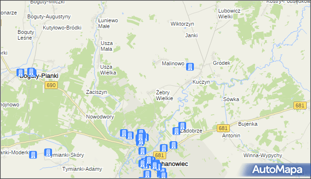 mapa Żebry Wielkie, Żebry Wielkie na mapie Targeo