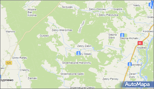 mapa Żebry-Żabin, Żebry-Żabin na mapie Targeo