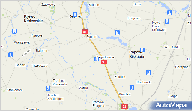 mapa Zegartowice gmina Papowo Biskupie, Zegartowice gmina Papowo Biskupie na mapie Targeo