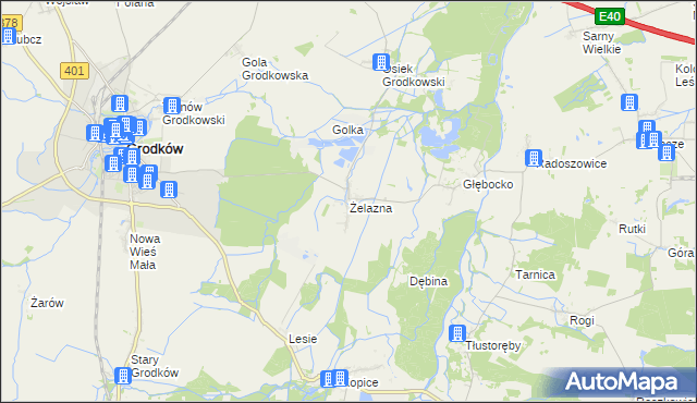 mapa Żelazna gmina Grodków, Żelazna gmina Grodków na mapie Targeo