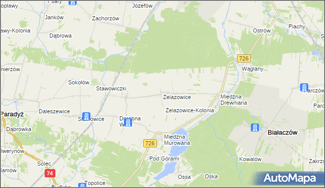 mapa Żelazowice, Żelazowice na mapie Targeo