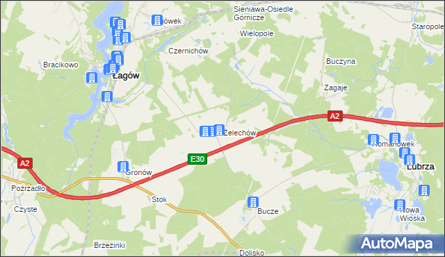 mapa Żelechów gmina Łagów, Żelechów gmina Łagów na mapie Targeo