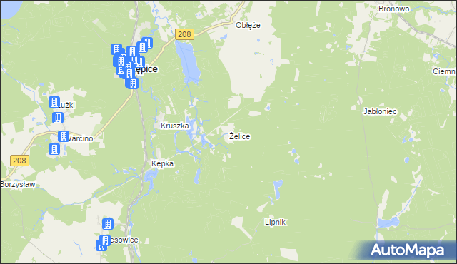 mapa Żelice gmina Kępice, Żelice gmina Kępice na mapie Targeo