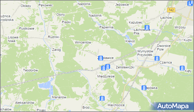 mapa Żelisławice gmina Secemin, Żelisławice gmina Secemin na mapie Targeo
