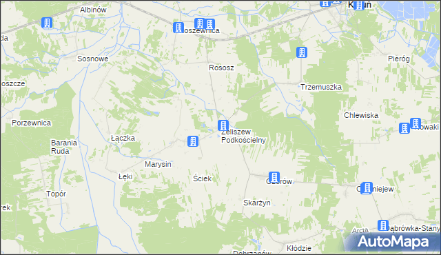 mapa Żeliszew Podkościelny, Żeliszew Podkościelny na mapie Targeo