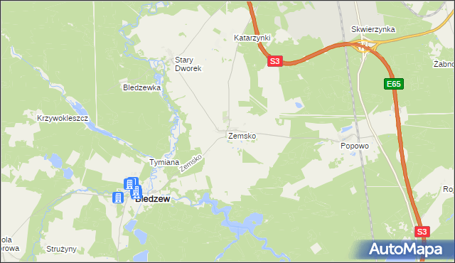 mapa Zemsko gmina Bledzew, Zemsko gmina Bledzew na mapie Targeo