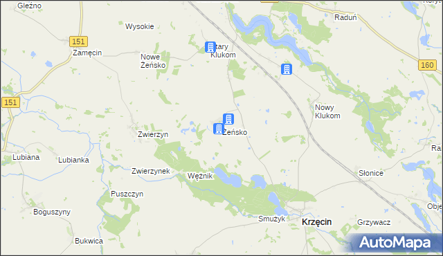 mapa Żeńsko gmina Krzęcin, Żeńsko gmina Krzęcin na mapie Targeo