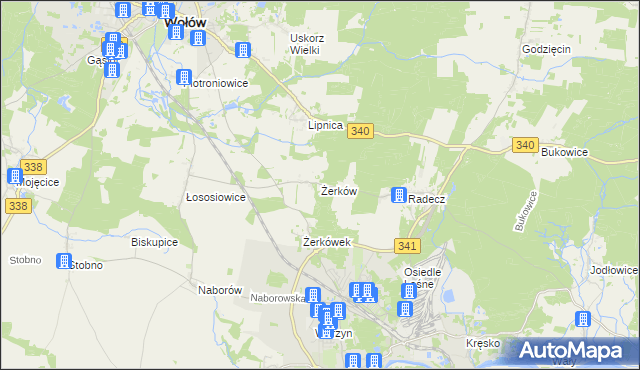 mapa Żerków gmina Brzeg Dolny, Żerków gmina Brzeg Dolny na mapie Targeo